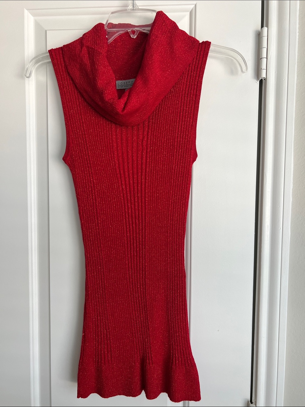 Joseph A Red Sleeveless Cowl Neck Ribbed Knit Top